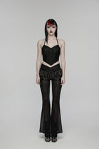 Punk Rave Goth Camisole Top with Feature Embroidery and Tie Back