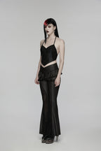 Punk Rave Goth Camisole Top with Feature Embroidery and Tie Back
