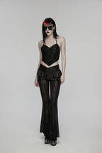 Punk Rave Goth Camisole Top with Feature Embroidery and Tie Back