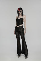 Punk Rave Goth Camisole Top with Feature Embroidery and Tie Back