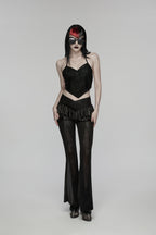 Punk Rave Goth Camisole Top with Feature Embroidery and Tie Back
