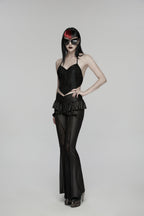 Punk Rave Goth Camisole Top with Feature Embroidery and Tie Back