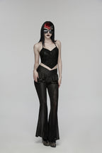 Punk Rave Goth Camisole Top with Feature Embroidery and Tie Back