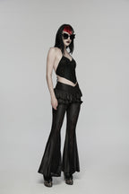 Punk Rave Goth Camisole Top with Feature Embroidery and Tie Back
