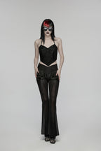 Punk Rave Goth Camisole Top with Feature Embroidery and Tie Back