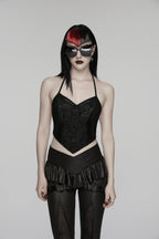Punk Rave Goth Camisole Top with Feature Embroidery and Tie Back