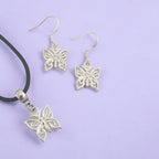 Butterfly Charm Jewellery Set, Dangly Earring And Necklace Set In Gift Bag, Cord Or Chain Options