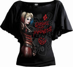 HARLEY QUINN - EMBRACE MADNESS - Boat Neck Bat Sleeve Top Black