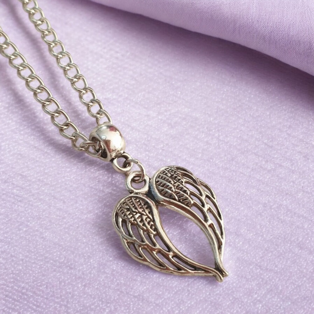 Wings Charm Necklace Silver Plated Or Waxed Cord Variable Lengths, Gift Packaged