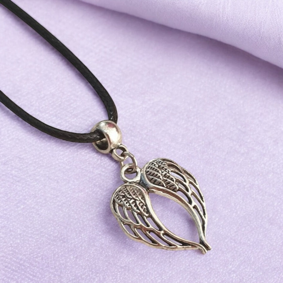 Wings Charm Necklace Silver Plated Or Waxed Cord Variable Lengths, Gift Packaged