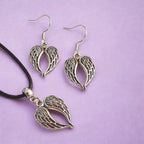 Wings Charm Jewellery Set, Dangly Earring And Necklace Set In Gift Bag, Cord Or Chain Options