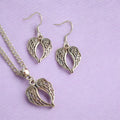 Wings Charm Jewellery Set, Dangly Earring And Necklace Set In Gift Bag, Cord Or Chain Options