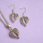 Wings Charm Jewellery Set, Dangly Earring And Necklace Set In Gift Bag, Cord Or Chain Options
