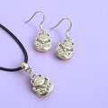 Chinese Lucky Cat Charm Jewellery Set, Dangly Earring And Necklace Set In Gift Bag, Cat Lover, Cord Or Chain Options