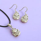 Chinese Lucky Cat Charm Jewellery Set, Dangly Earring And Necklace Set In Gift Bag, Cat Lover, Cord Or Chain Options
