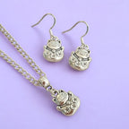 Chinese Lucky Cat Charm Jewellery Set, Dangly Earring And Necklace Set In Gift Bag, Cat Lover, Cord Or Chain Options
