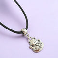 Chinese Lucky Cat Charm Necklace Silver Plated Or Waxed Cord Variable Lengths, Gift Packaged, Lucky Charm, Good Luck