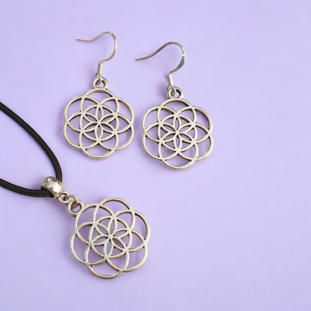 Circle Of Life Charm Jewellery Set, Dangly Earring And Necklace Set In Gift Bag, Cord Or Chain Options