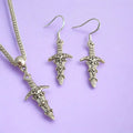 Dagger Charm Jewellery Set, Dangly Earring And Necklace Set In Gift Bag, Cord And Chain Options