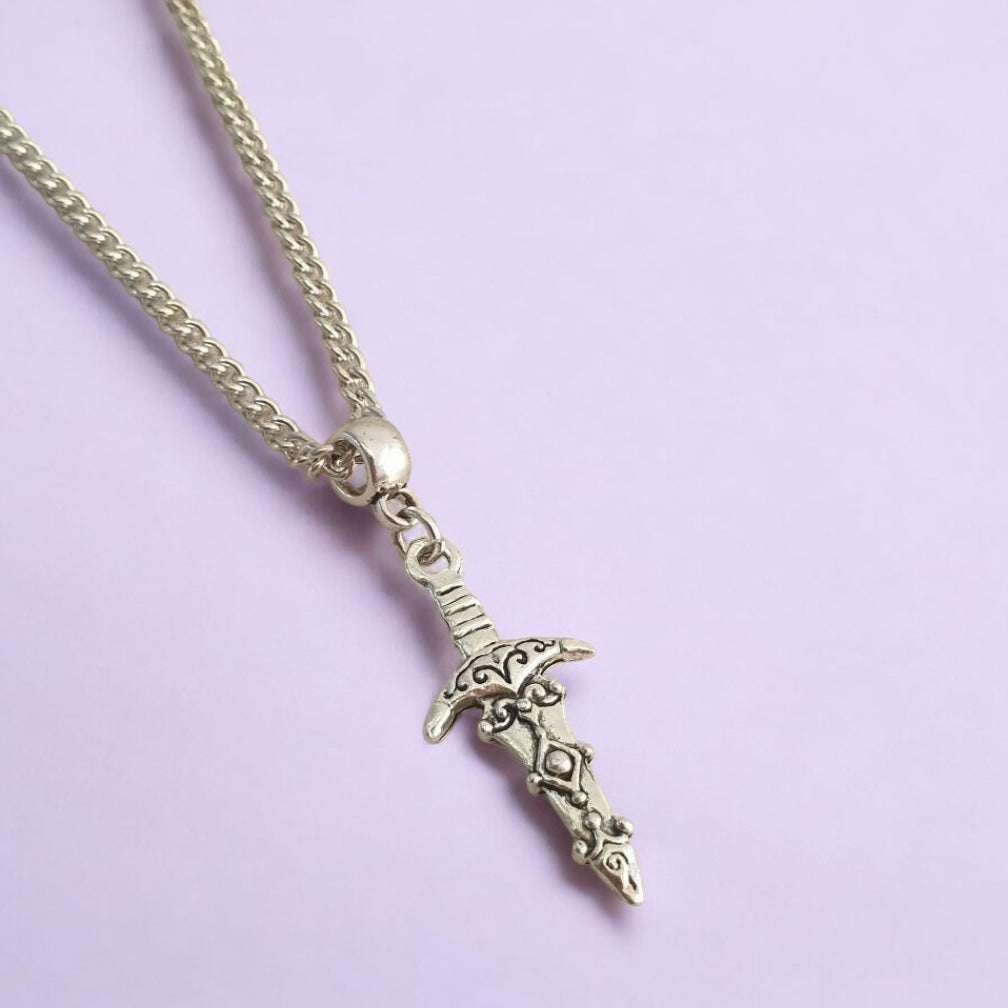 Dagger Charm Necklace Silver Plated Or Waxed Cord Variable Lengths, Gift Packaged
