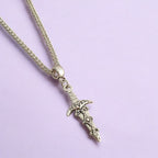Dagger Charm Necklace Silver Plated Or Waxed Cord Variable Lengths, Gift Packaged