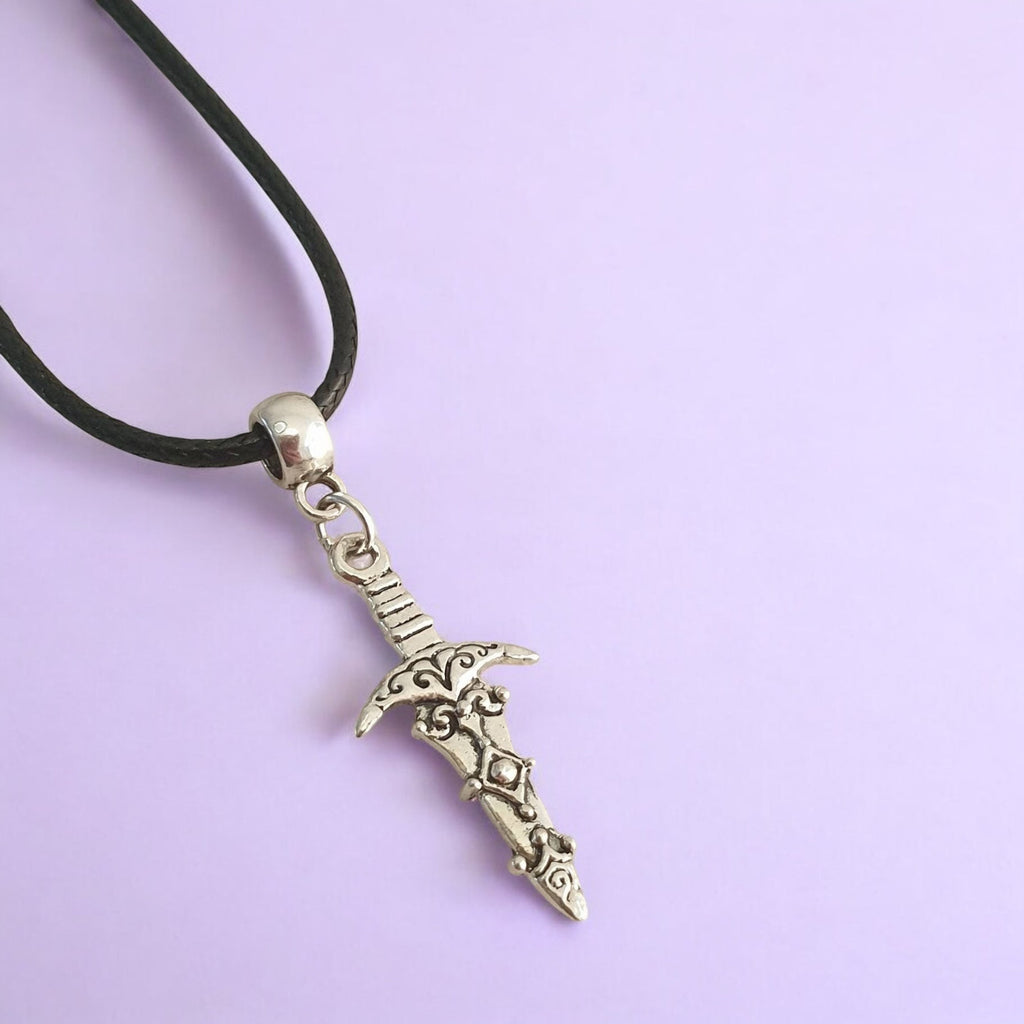 Dagger Charm Necklace Silver Plated Or Waxed Cord Variable Lengths, Gift Packaged