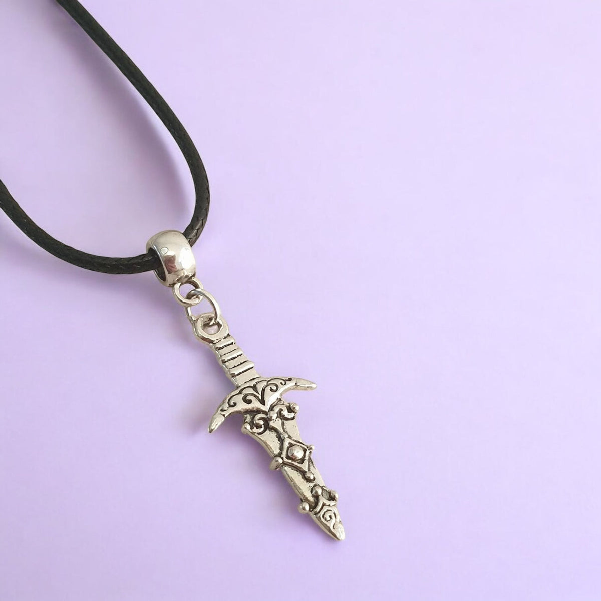 Dagger Charm Necklace Silver Plated Or Waxed Cord Variable Lengths, Gift Packaged