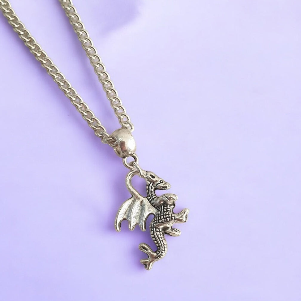 Dragon Charm Necklace Silver Plated Or Waxed Cord Variable Lengths, Gift Packaged