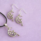 Fairy On Moon Charm Jewellery Set, Dangly Earring And Necklace Set In Gift Bag, Cord Or Chain Options