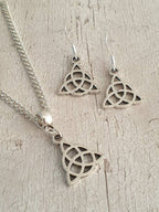 Celtic Charm Jewellery Set, Dangly Earring And Necklace Set In Gift Bag, Cord Or Chain Option
