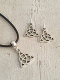 Celtic Charm Jewellery Set, Dangly Earring And Necklace Set In Gift Bag, Cord Or Chain Option