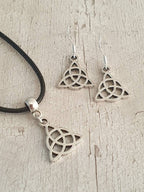 Celtic Charm Jewellery Set, Dangly Earring And Necklace Set In Gift Bag, Cord Or Chain Option