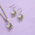 Dragon Charm Jewellery Set, Dangly Earring And Necklace Set In Gift Bag