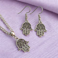 Hamsa Hand Charm Jewellery Set, Dangly Earring And Necklace Set In Gift Bag, Cord And Chain Option