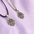 Hamsa Hand Charm Necklace Silver Plated Or Waxed Cord Variable Lengths, Gift Packaged
