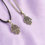 Hamsa Hand Charm Necklace Silver Plated Or Waxed Cord Variable Lengths, Gift Packaged