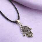 Hamsa Hand Charm Necklace Silver Plated Or Waxed Cord Variable Lengths, Gift Packaged