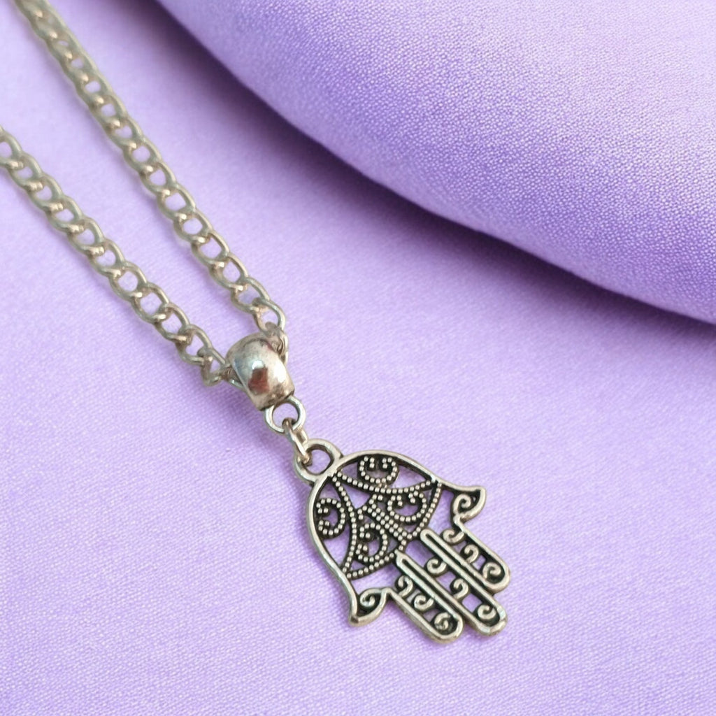 Hamsa Hand Charm Necklace Silver Plated Or Waxed Cord Variable Lengths, Gift Packaged