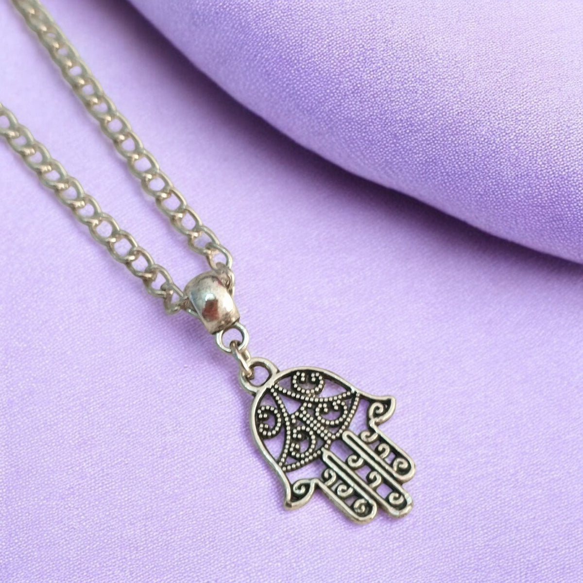 Hamsa Hand Charm Necklace Silver Plated Or Waxed Cord Variable Lengths, Gift Packaged