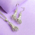 Hand Charm Jewellery Set, Dangly Earring And Necklace Set In Gift Bag, Cord Or Chain Option