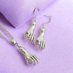 Hand Charm Jewellery Set, Dangly Earring And Necklace Set In Gift Bag, Cord Or Chain Option