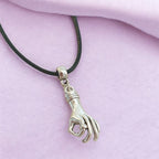 Hand Charm Necklace Silver Plated Or Waxed Cord Variable Lengths, Gift Packaged, Wednesday Inspired, Thing Hand