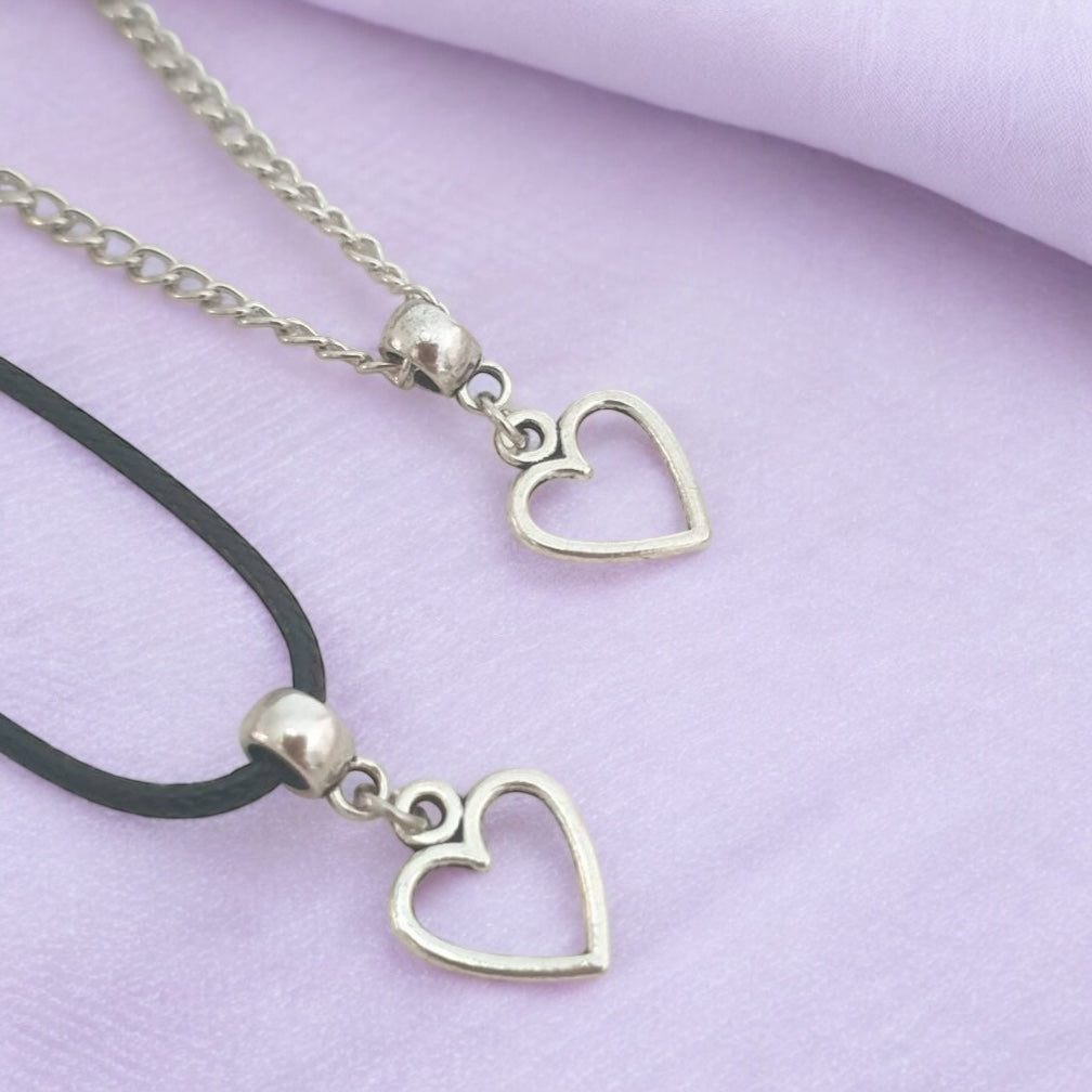 Heart Charm Necklace Silver Plated Or Waxed Cord Variable Lengths, Gift Packaged