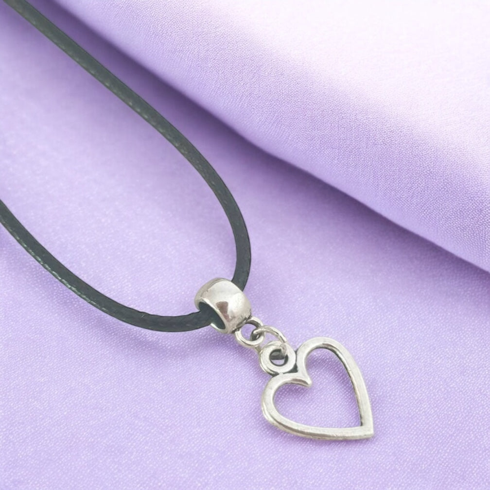 Heart Charm Necklace Silver Plated Or Waxed Cord Variable Lengths, Gift Packaged