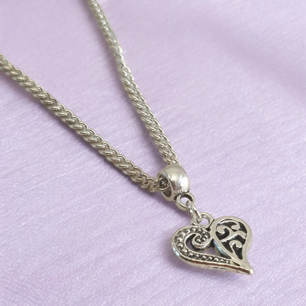 Heart Charm Necklace Silver Plated Or Waxed Cord Variable Lengths, Gift Packaged