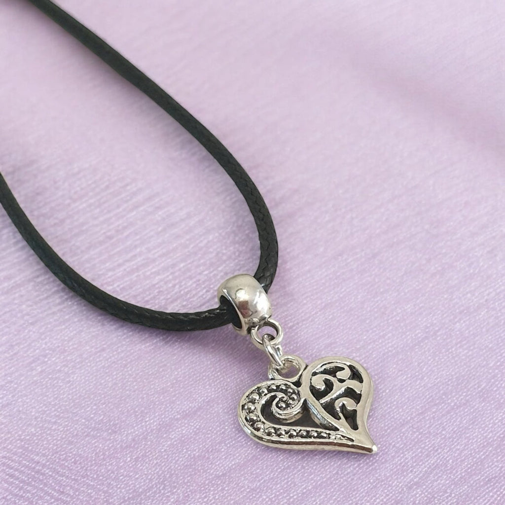 Heart Charm Necklace Silver Plated Or Waxed Cord Variable Lengths, Gift Packaged