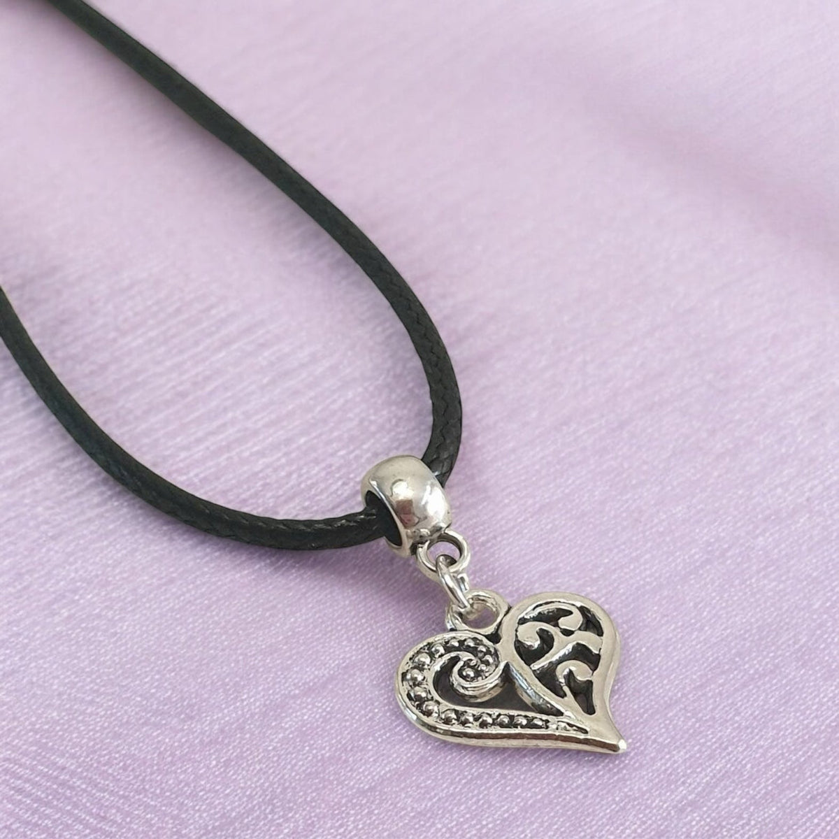 Heart Charm Necklace Silver Plated Or Waxed Cord Variable Lengths, Gift Packaged