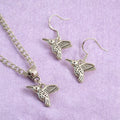Humming Bird Charm Jewellery Set, Dangly Earring And Necklace Set In Gift Bag, Cord Or Chain Options