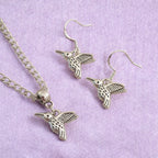 Humming Bird Charm Jewellery Set, Dangly Earring And Necklace Set In Gift Bag, Cord Or Chain Options