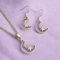 Moon & Star Charm Jewellery Set, Dangly Earring And Necklace Set In Gift Bag, Cord And Chain Options